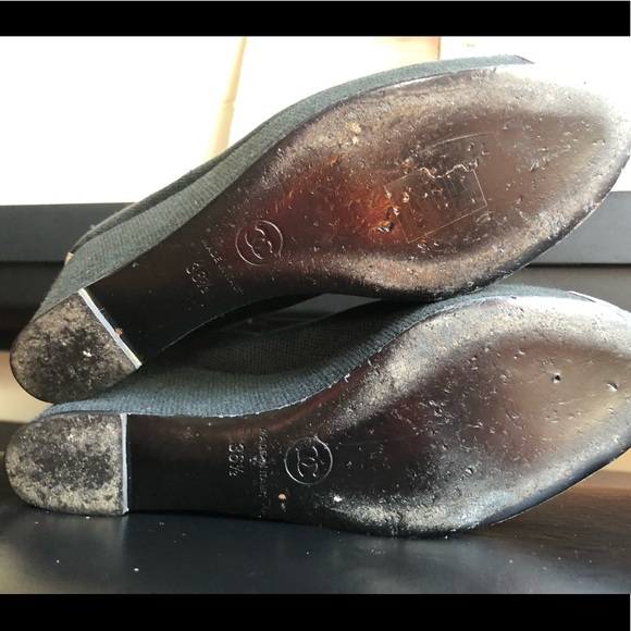 AUTHENTIC CHANEL CAP TOE WEDGE PLATFORM SHOES 36.5 - Picture 6 of 8